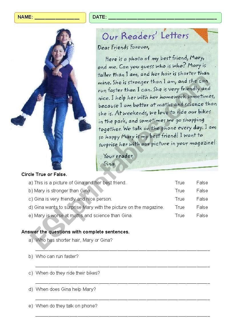 Comparative Reading Comprehension ESL Worksheet By Igiralt