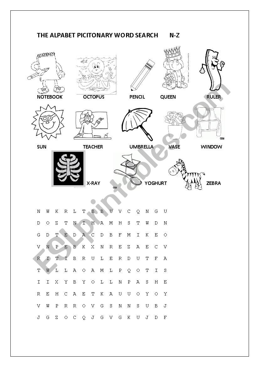 THE ALPHABET PICTIONARY WORD SEARCH - PART 2 - ESL worksheet by taimesquita