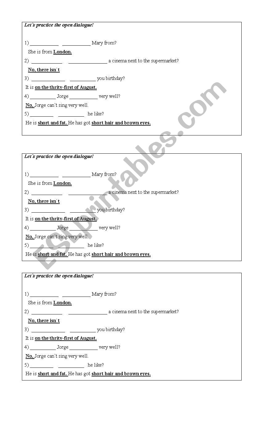 Open dialogue practice worksheet