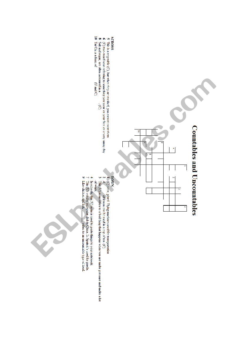 Crossword Puzzle about Countables and Uncountables