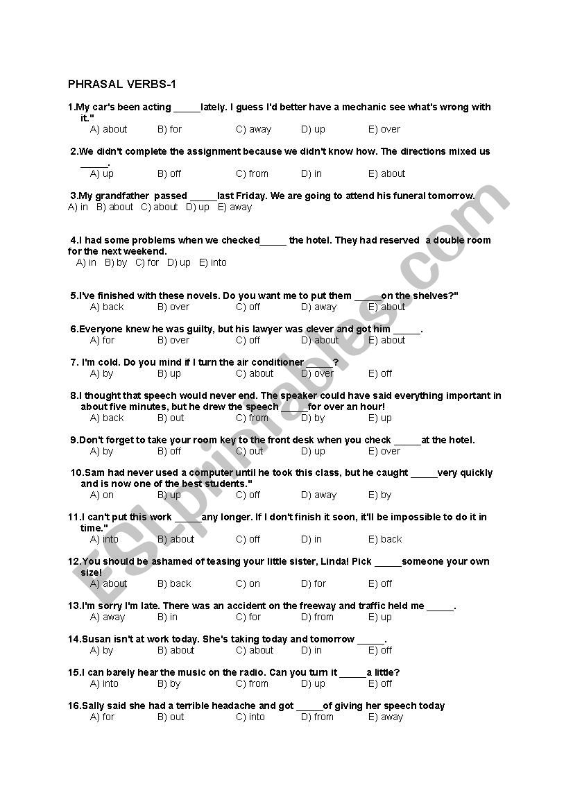 PHRASAL VERB TESTS worksheet