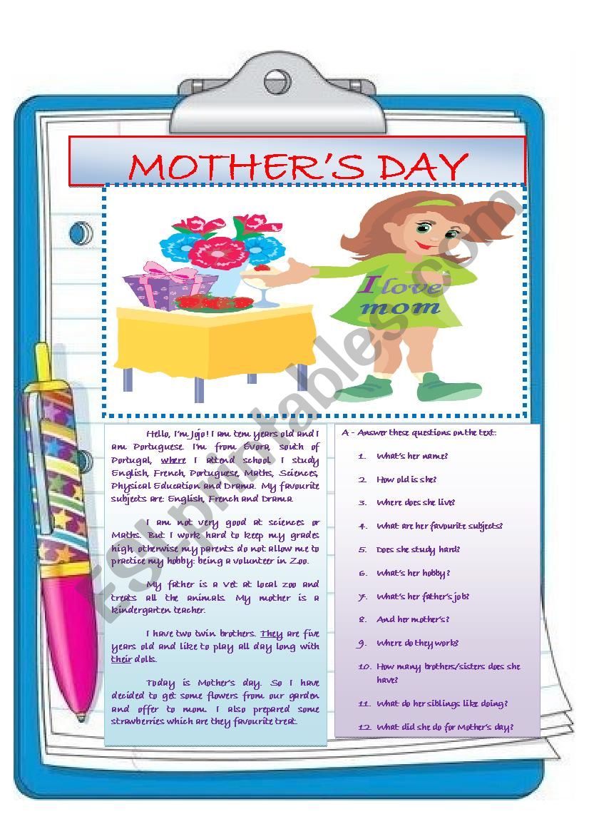 Mother´s Day Esl Worksheet By Ascincoquinas