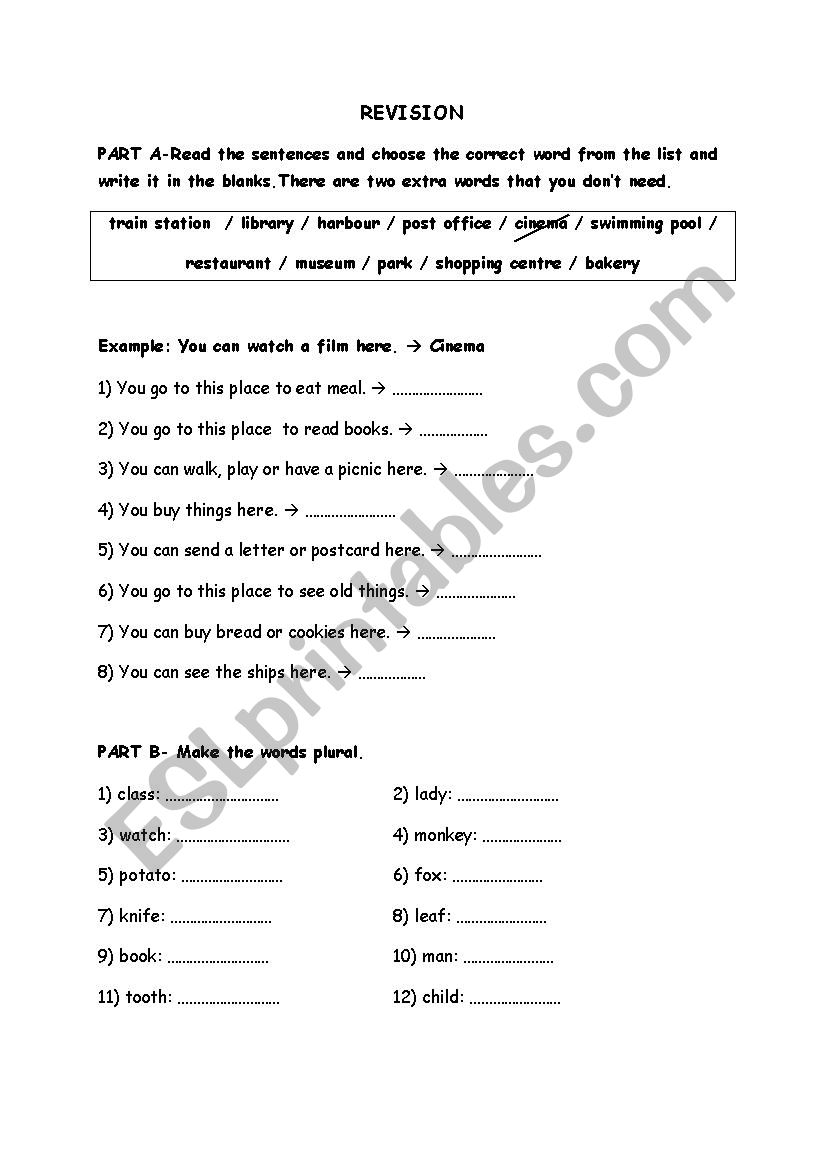 REVISION worksheet