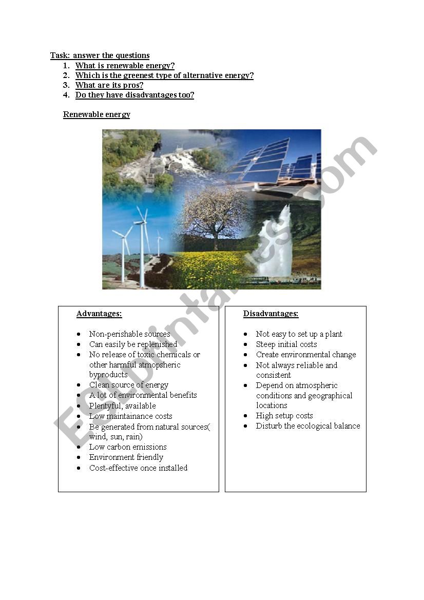 alternative energy worksheet