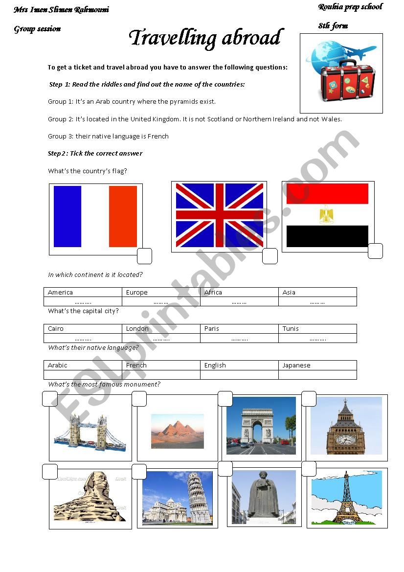 travelling worksheet