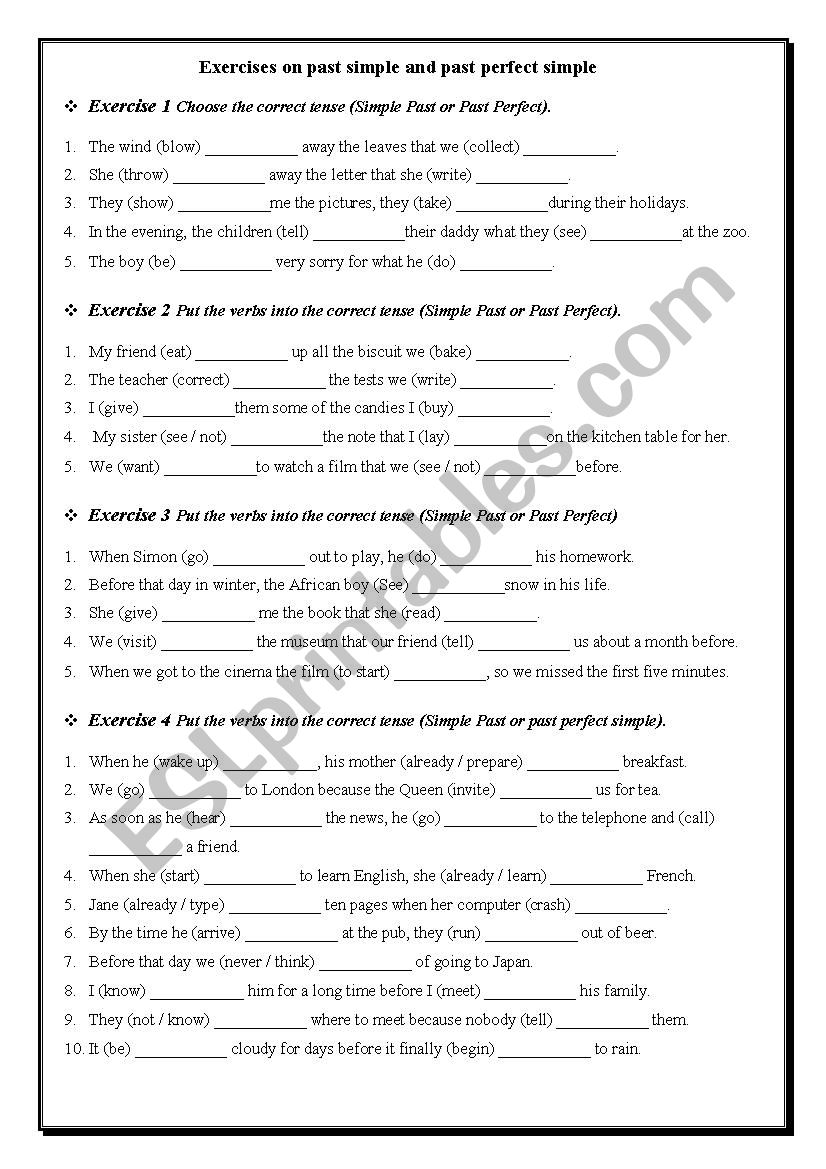 Past Perfect Vs Past Simple ESL Worksheet By Fadel