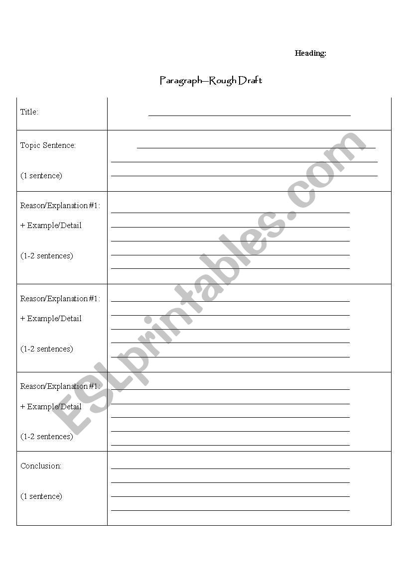 Paragraph Graphic Organizer worksheet