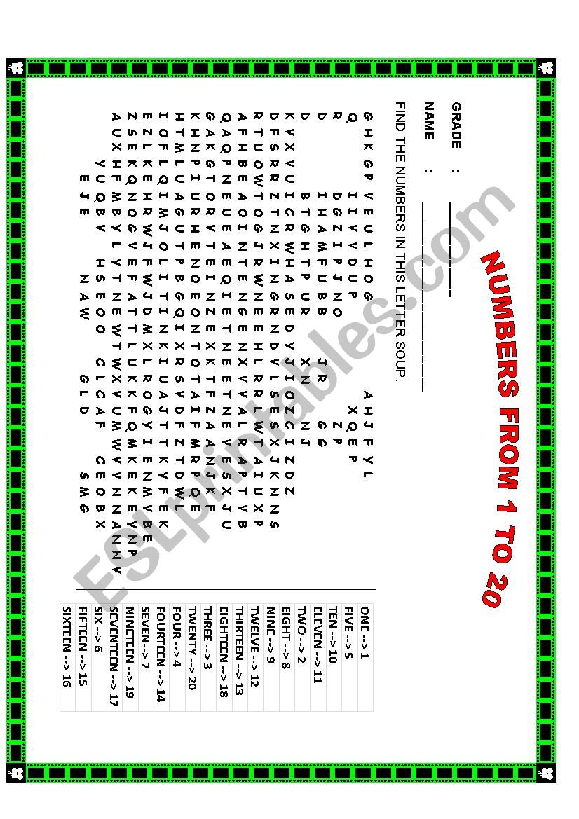 Numbers From 1 To 20 worksheet