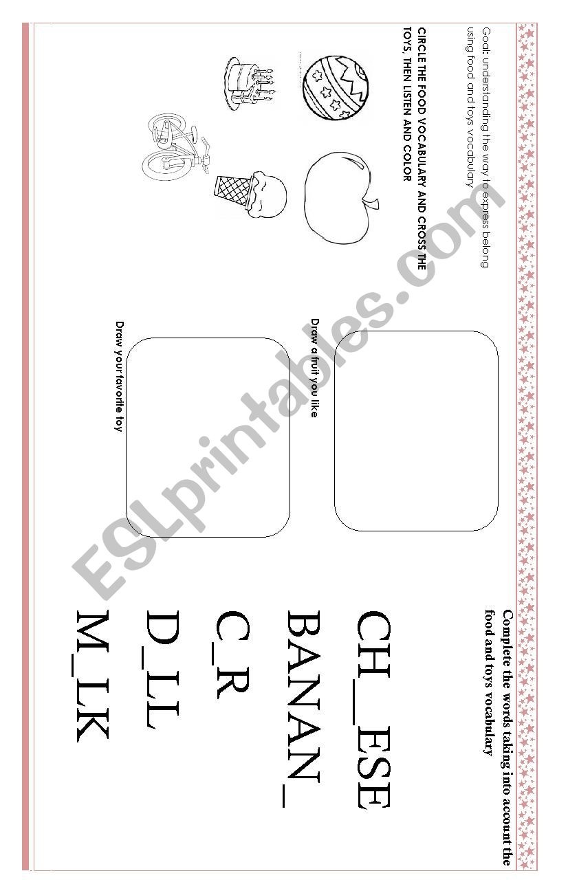 Toys and Food for Kids  worksheet