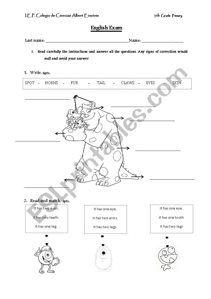 Primary exam worksheet