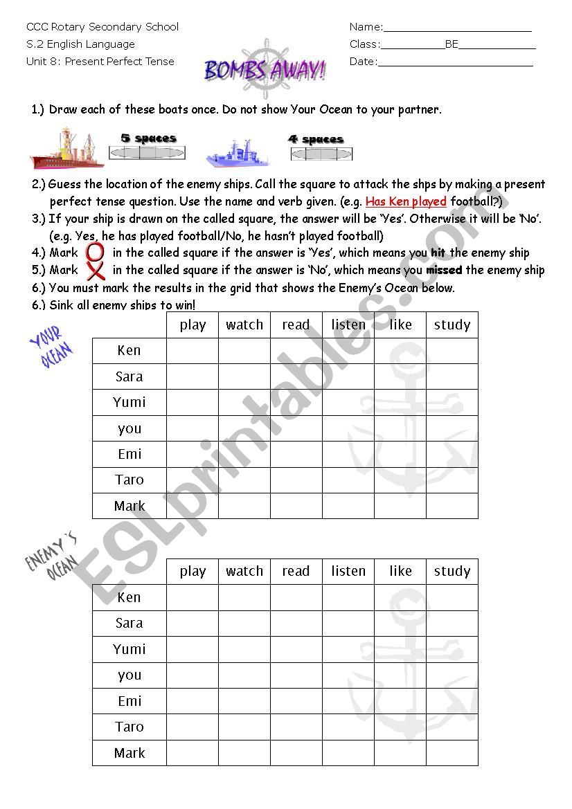 Bombs Away - Practice of Present Perfect Tense