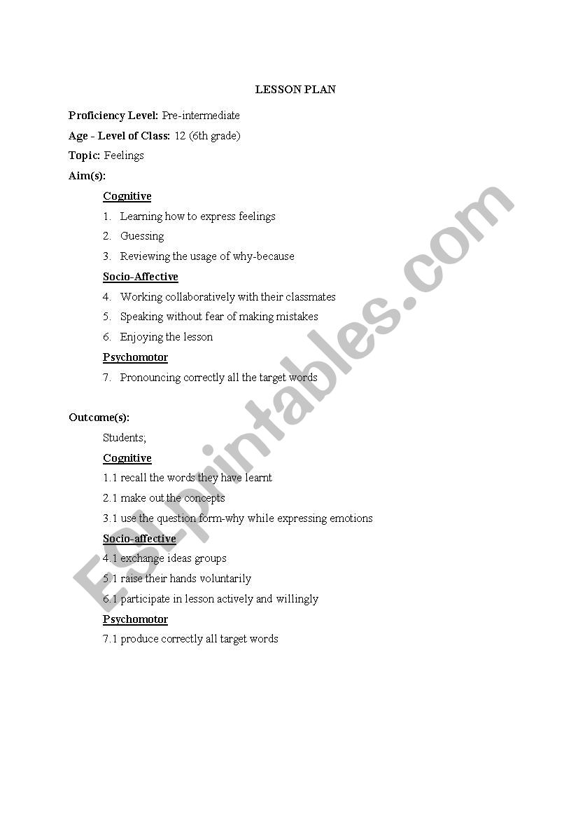 Feelings worksheet