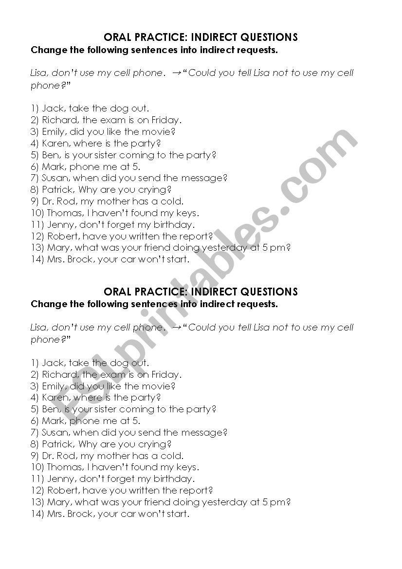 indirect requests worksheet