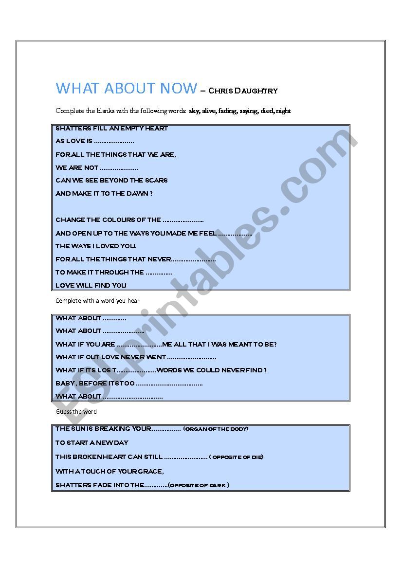 English worksheets: What about now