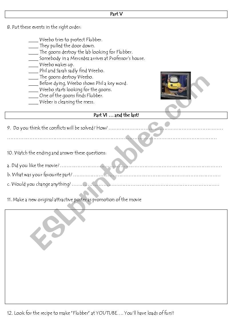 English Worksheets Worksheet On The Movie Flubber By Robbin Williams