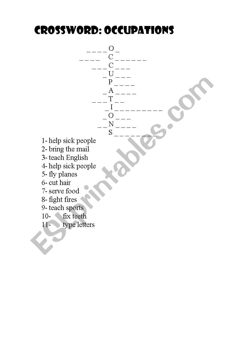 Crossword occupations worksheet