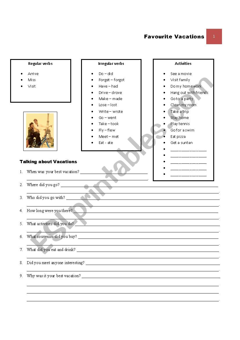 Favourite Vacations worksheet