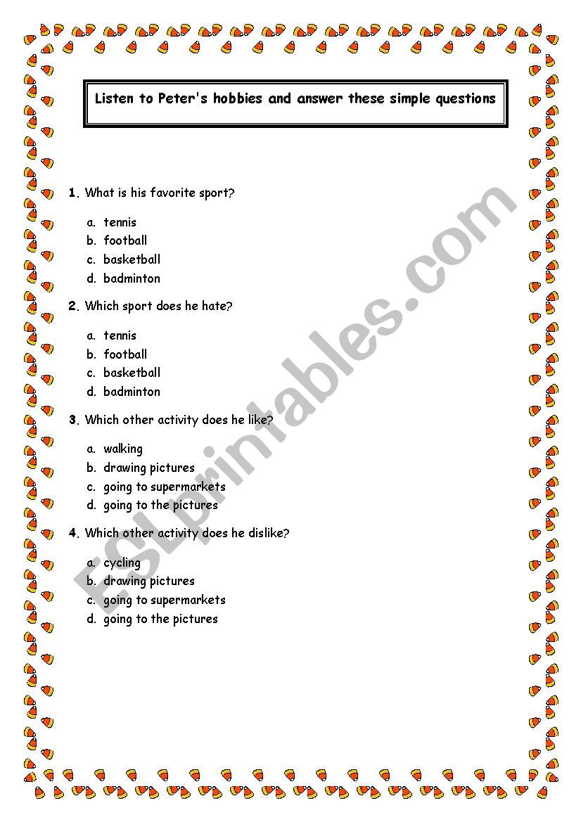 Peters hobbies worksheet