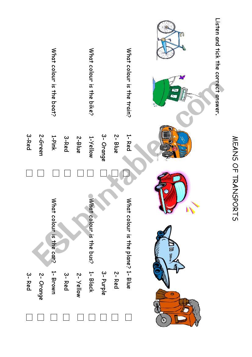 Means of transports worksheet