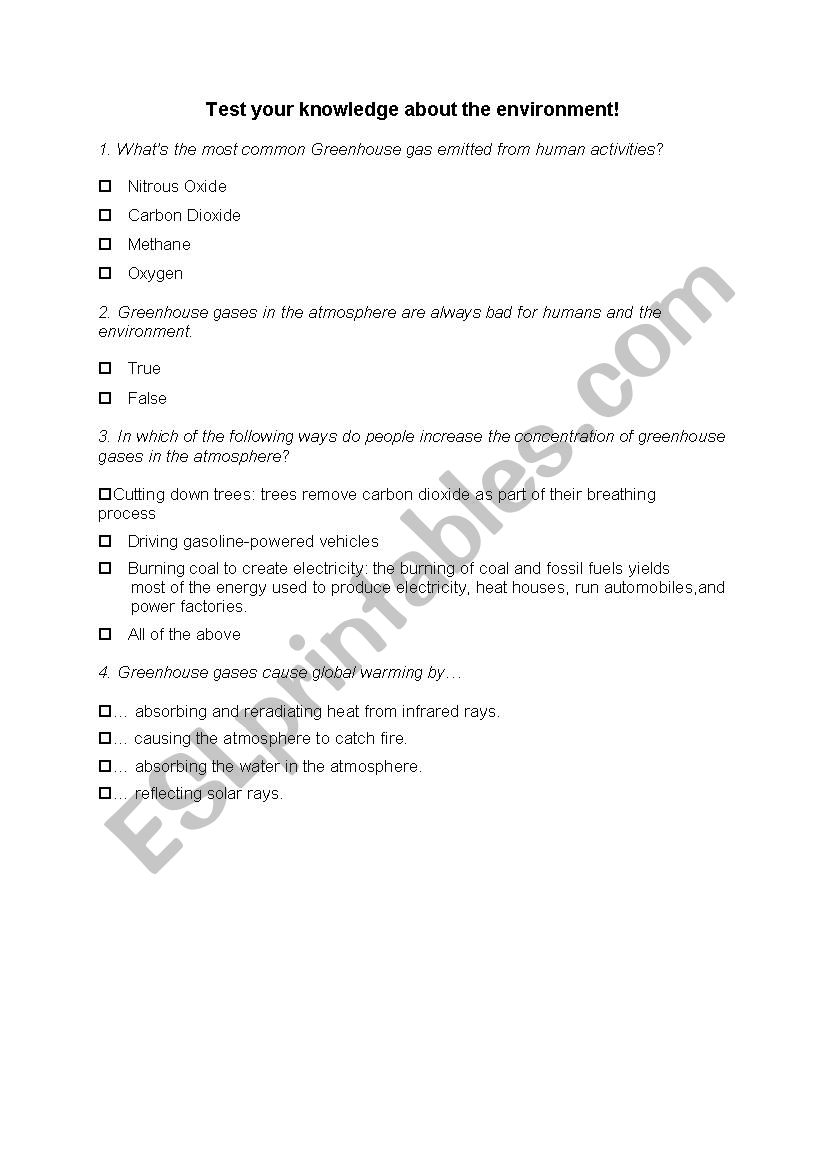 Quiz: environment worksheet