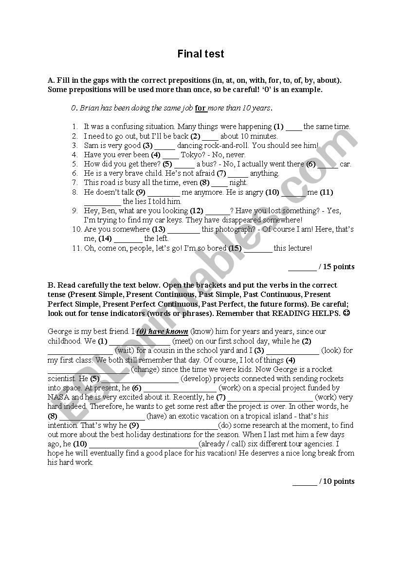 Final test worksheet