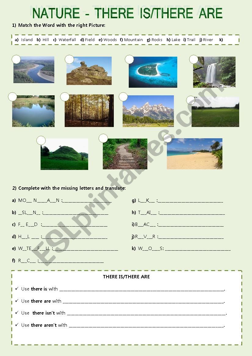 NATURE – THERE IS/THERE ARE - ESL worksheet by dany.faryas86