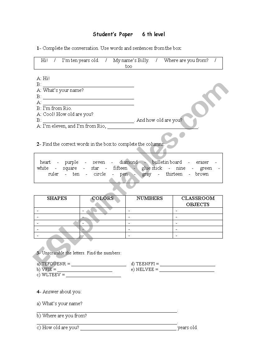 REVIEW worksheet