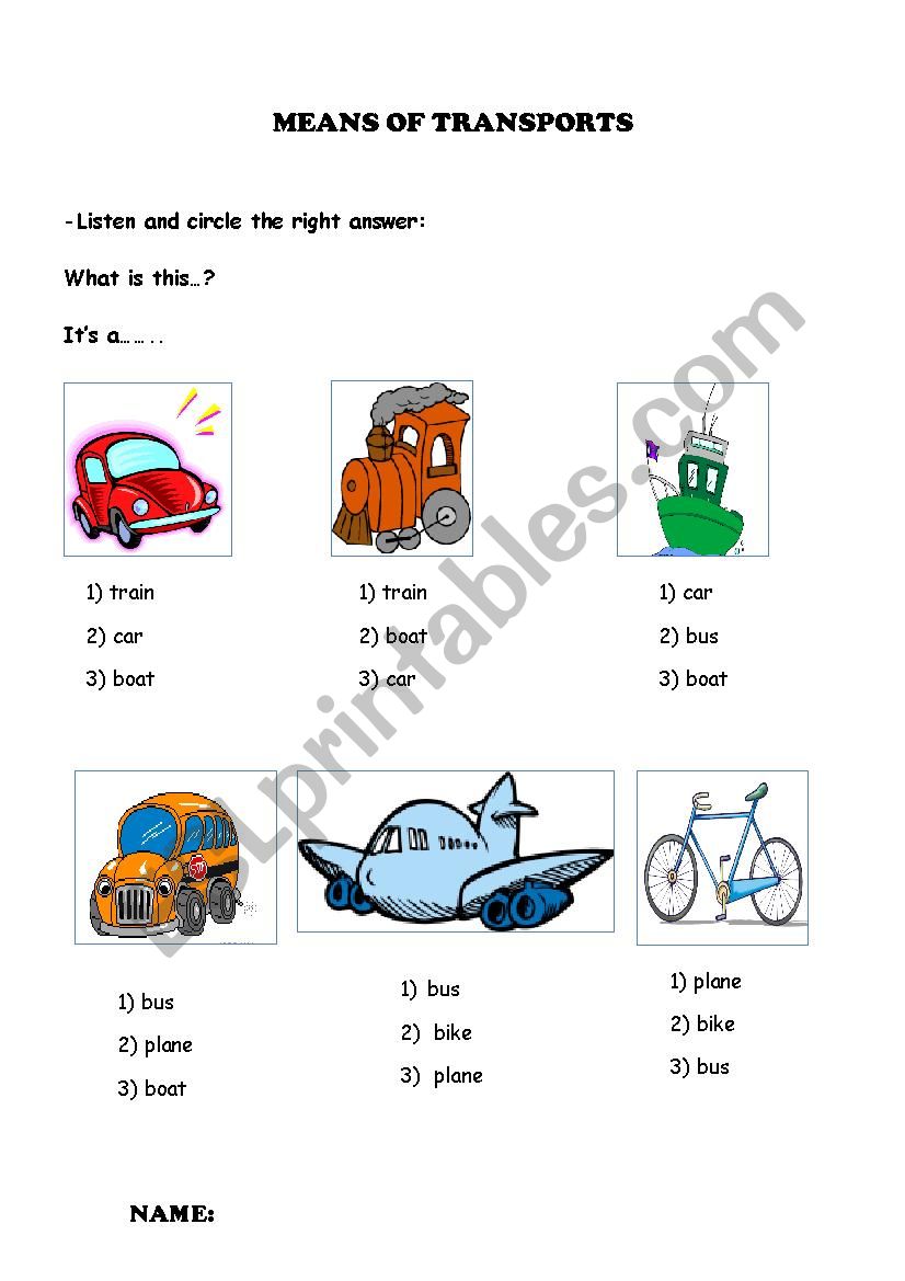 Transports Listen and circle worksheet