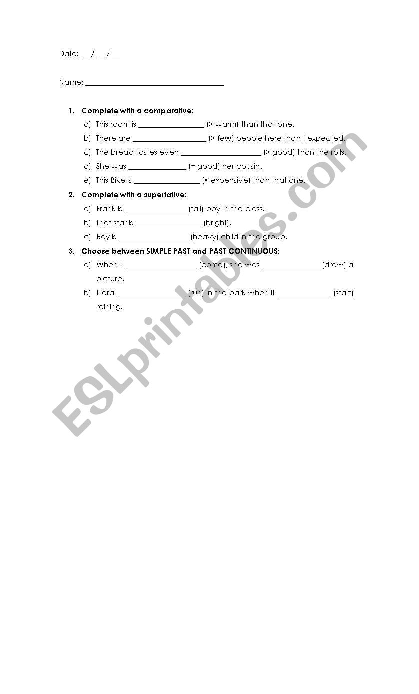 COMPARATIVES AND SUPERLATIVES worksheet