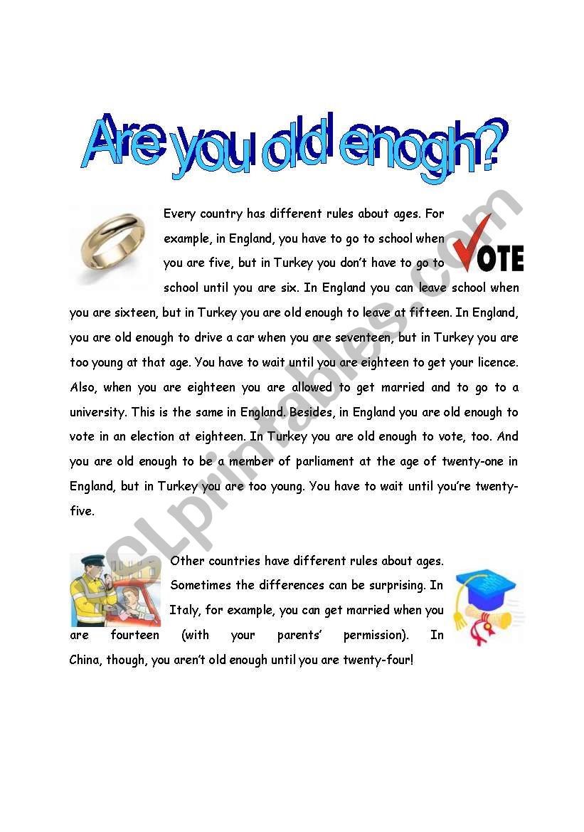 Are you old enough? worksheet