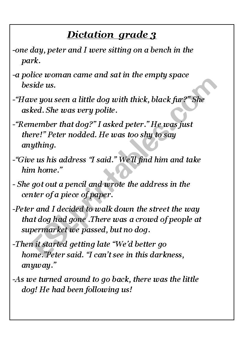 English Worksheets Dictation