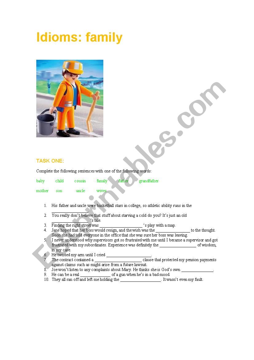 Idioms: family worksheet