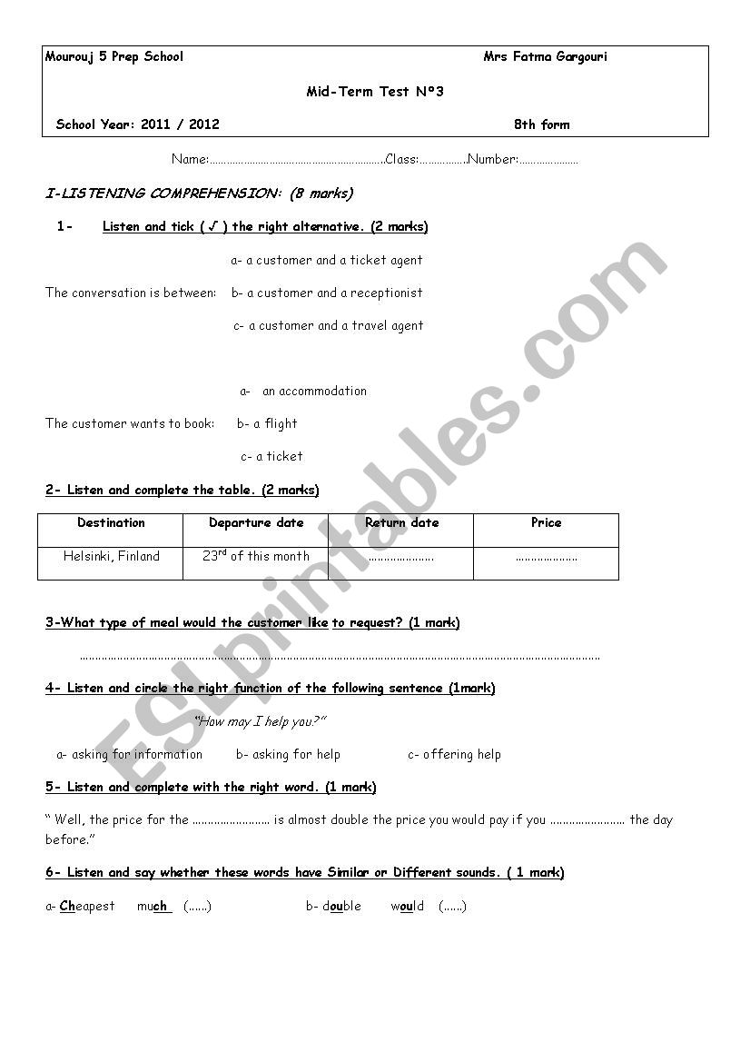 Mid-Term Test N3 worksheet