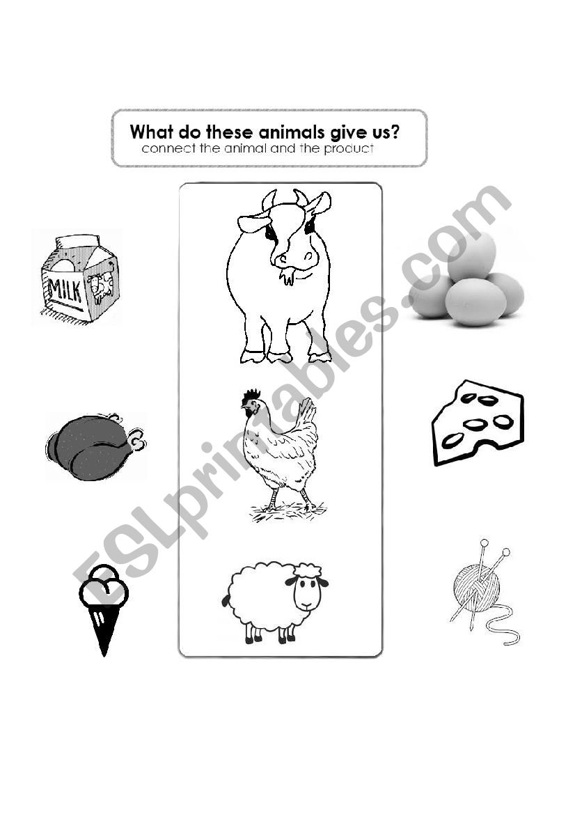 English Worksheets What Do These Animals Give Us 