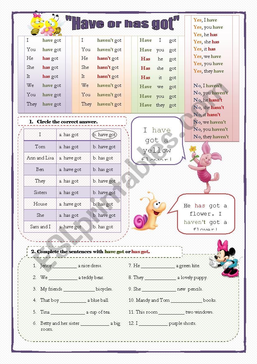 Have Or Has Got 2 Pages 5 Exercises ESL Worksheet By Manusyasya