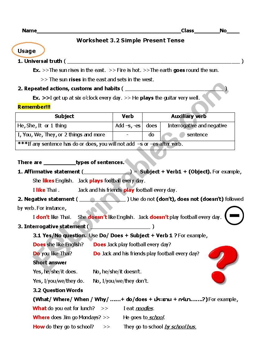 Present simple tense worksheet