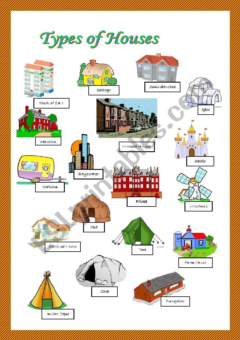 Types of houses. Pictionary. - ESL worksheet by coyote.chus