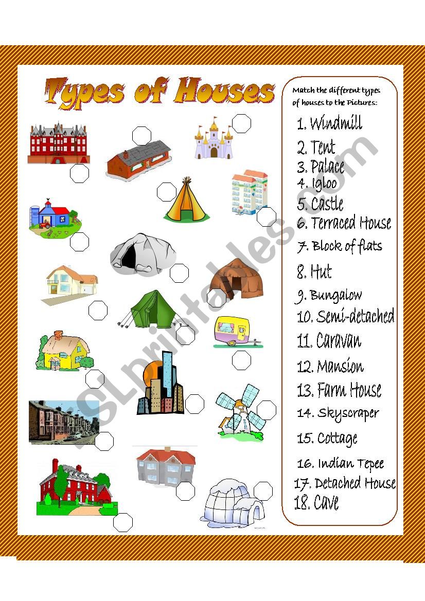Types of houses. Matching exercise. - ESL worksheet by coyote.chus