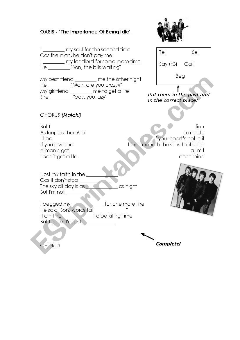 3 songs for teens worksheet