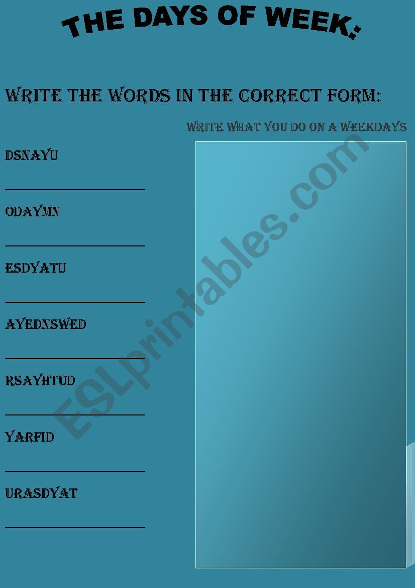 DAYS OF THE WEEK worksheet