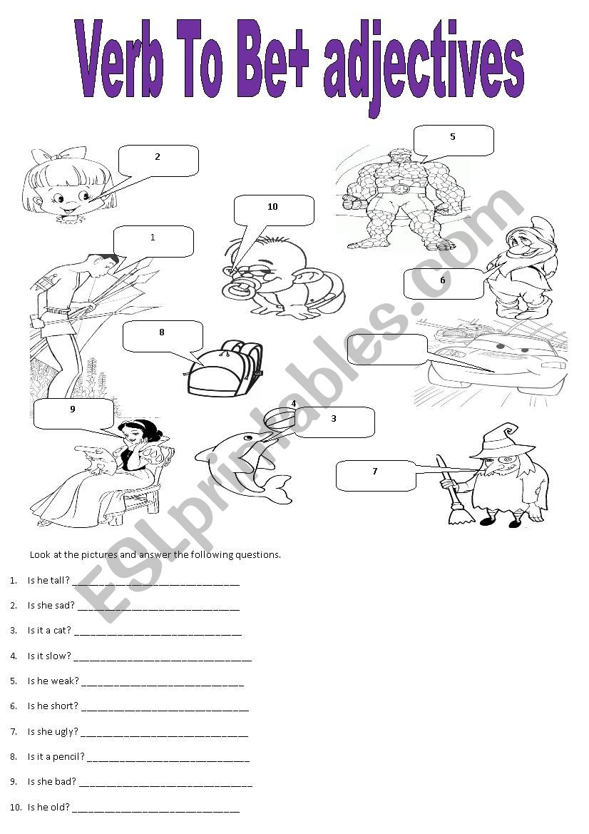 VERB TO BE ADJECTIVES ESL Worksheet By Adriro824