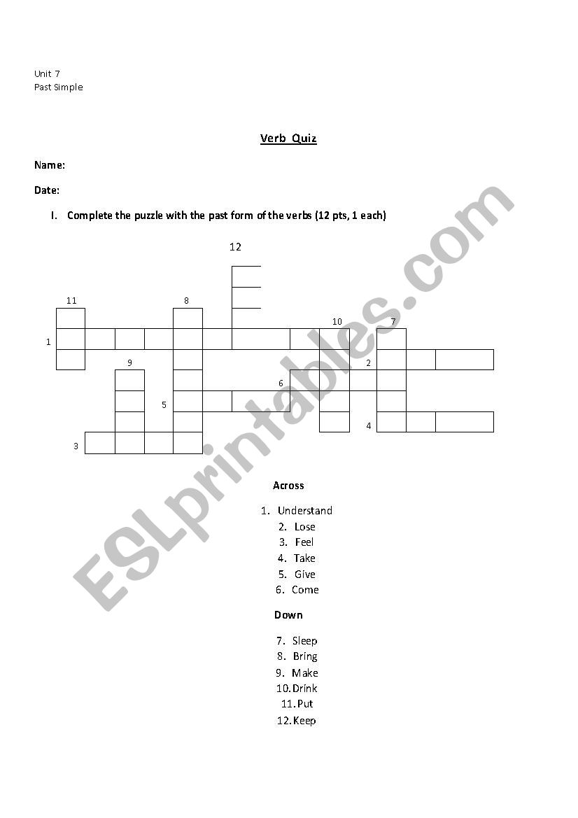 Irregular Verbs  worksheet