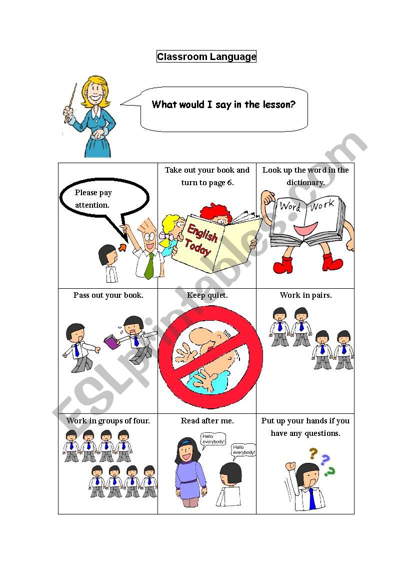 Classroom language worksheet