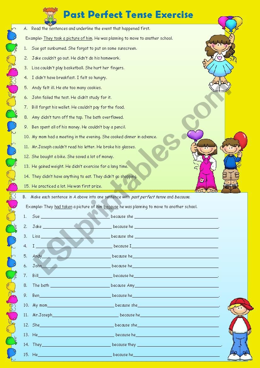 Past Perfect Tense Exercise with Because ESL Worksheet By More1jh