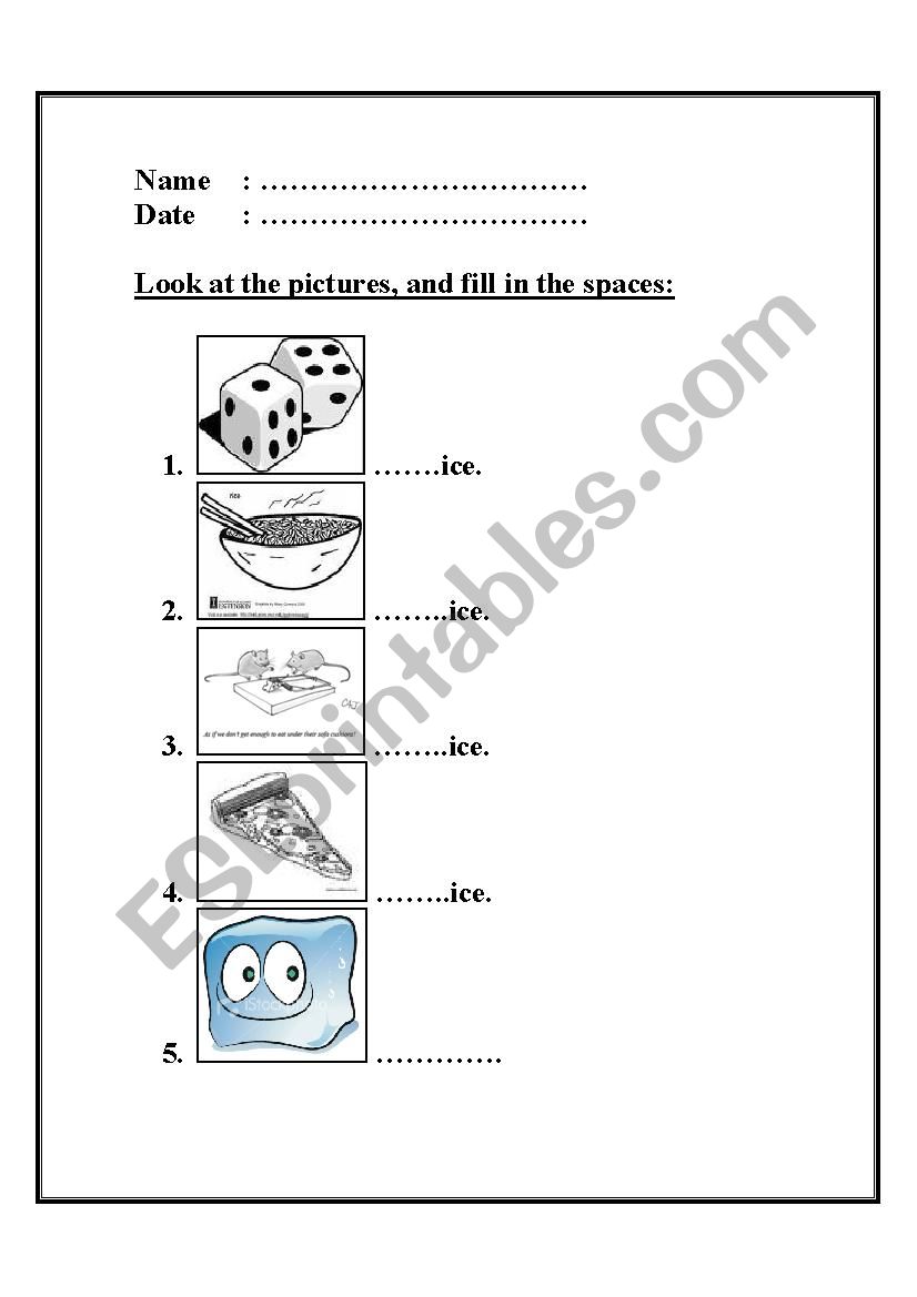 -ice family. worksheet