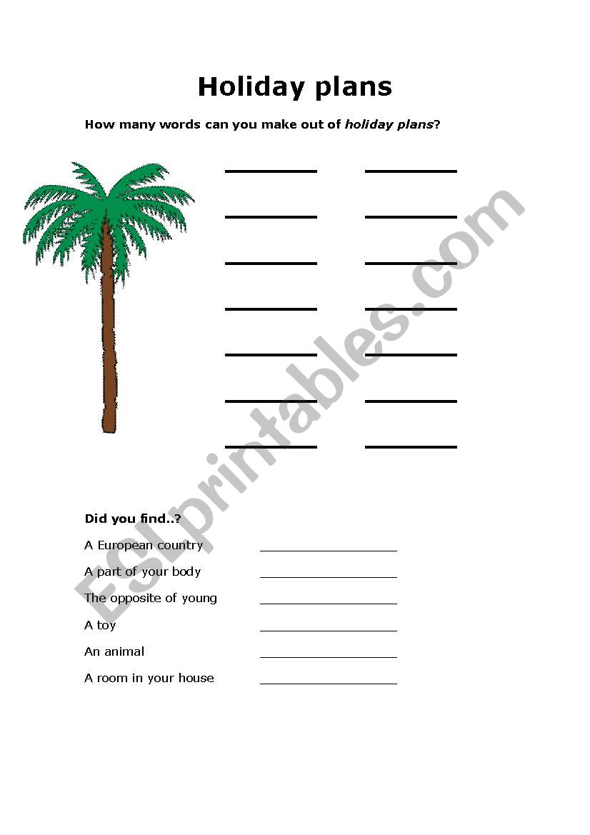 Holidays worksheet