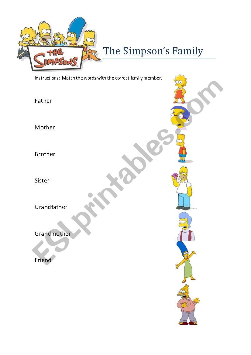 The Simpsons Family worksheet