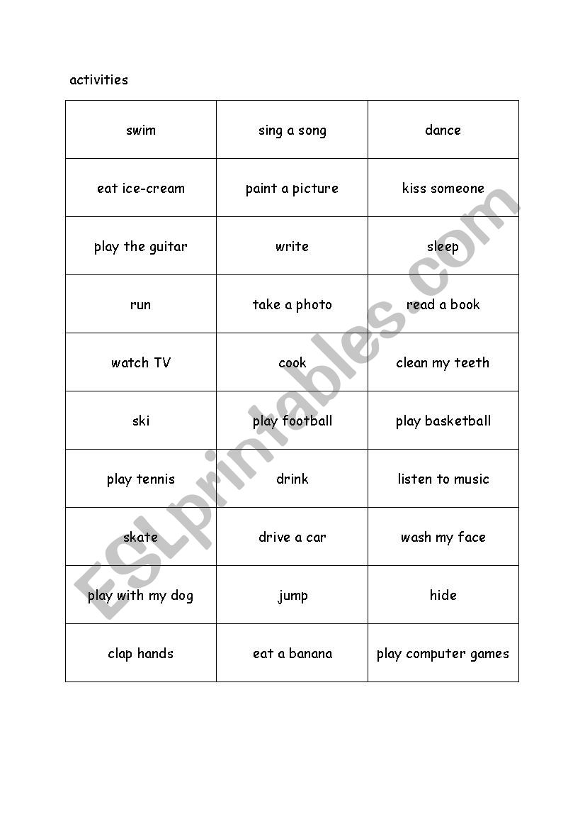 Pantomime exercise worksheet