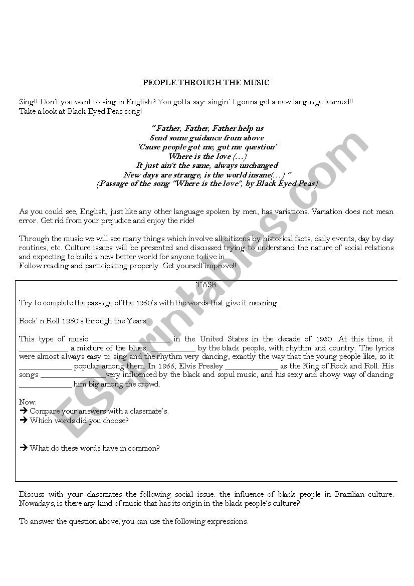 People and music worksheet