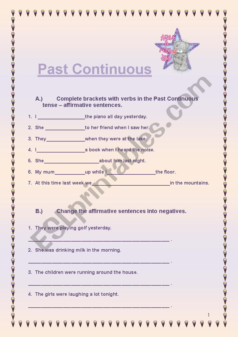 PAST CONTINUOUS exercises worksheet